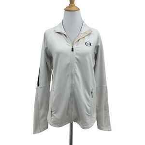 Straight Down Jacket Womens M Medium White Full Zip Pockets *M Logo Embroidered
